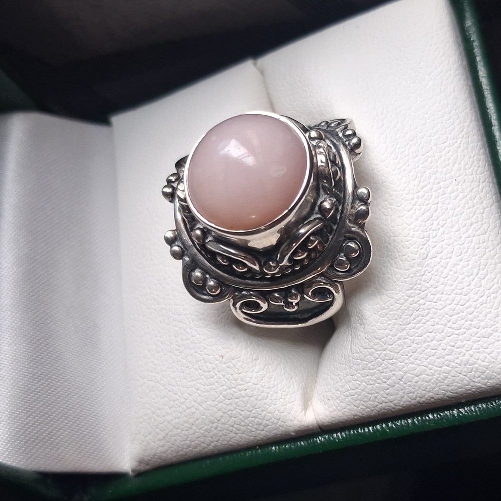 Natural Pink Opal Sterling Silver Ring